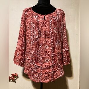 Lucky Brand Women's Bohemian Tribal Print Top 100% Rayon Size M
